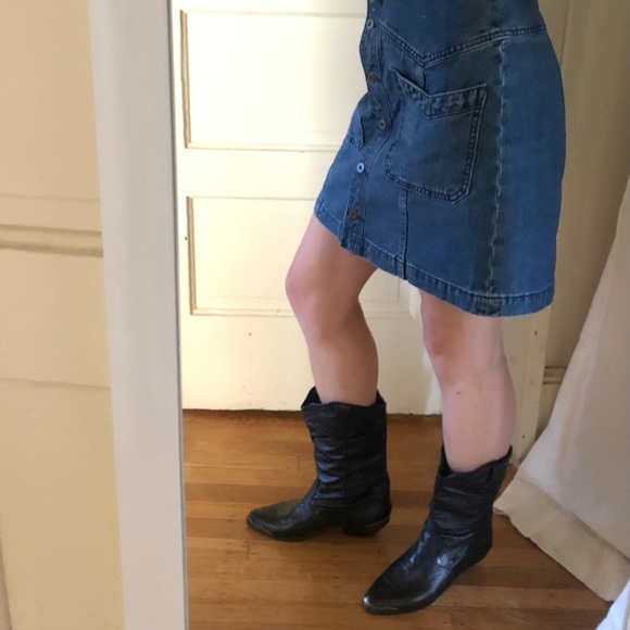 Maine Woods Black Leather Cowboy Boots Silver Heel - Picture 7 of 10